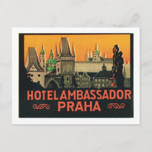 Vintage resor Praha Czech Republic Hotel Label Vykort