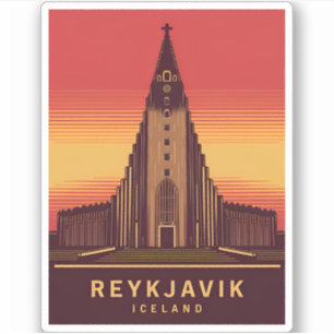 Vintage resor Reykjavik Island Hallgrimskirkja Klistermärken