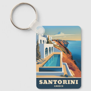 Vintage resor Santorini Greece Seaside Landscape Nyckelring