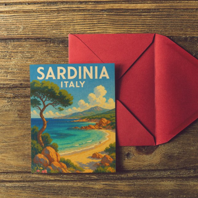 Vintage resor Sardiniens Italien Vykort (retro sardinia italy travel artwork)