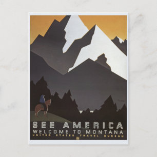 vintage resor Se Amerika, Montana-vykort Vykort