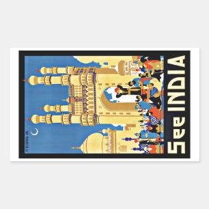 Vintage resor Se Indien Aisa Rektangulärt Klistermärke