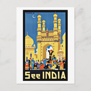 vintage resor Se Indien Aisa Vykort