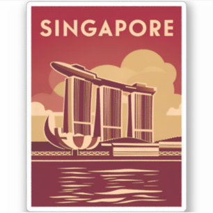 Vintage resor Singapore City Retro Scenia Klistermärken