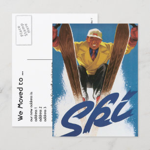 Vintage resor, Ski Skiing Snö, Byte av Adress Meddelande Vykort