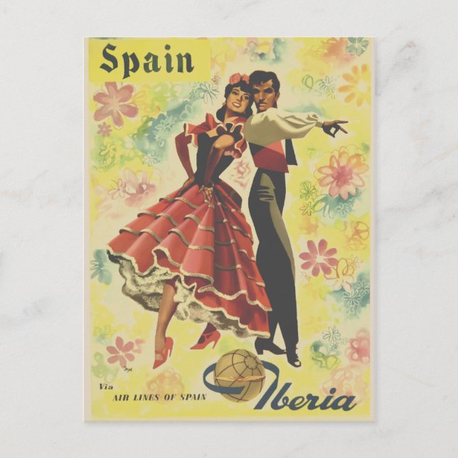 Vintage resor Spanien-dansare Helg Vykort (Framsida)