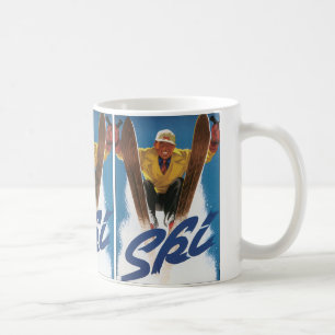 Vintage resor, Sports Skier Skiing i Winter Snö Kaffemugg