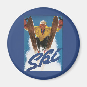 Vintage resor, Sports Skier Skiing i Winter Snö Magnet