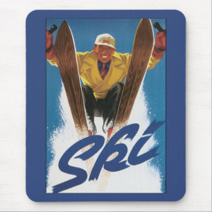 Vintage resor, Sports Skier Skiing i Winter Snö Musmatta