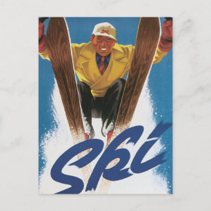 vintage resor, Sports Skier Skiing i Winter Snö Vykort