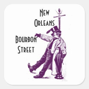 Vintage resor Stickers Bourbon Street New Orleans Fyrkantigt Klistermärke