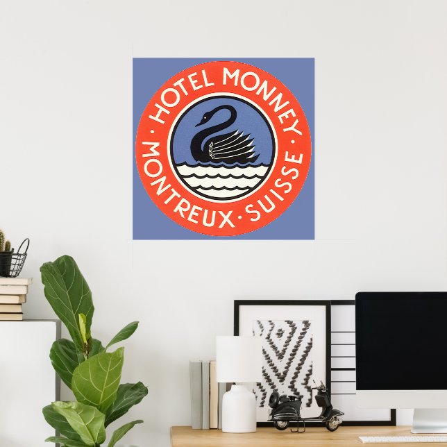 Vintage resor, Svanfågelhotellet Monney Schweiz Poster (Hemmakontoret)