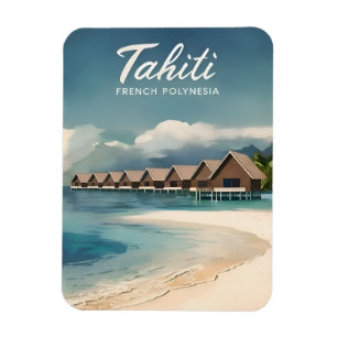 Vintage resor Tahiti Vatten Bungalows Retro Scenia Magnet