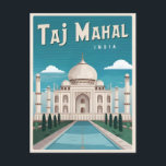 Vintage resor Taj Mahal India Retro Graphic Vykort<br><div class="desc">Fira Taj Mahals skönhet och storhet med den vintage resor-inspirerade utformningen. Låt det vara  som en påminnelse om det bestående arvet från Indiens rik kulturarv och den universella kraften från kärlek och skönheten.</div>