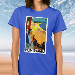 Vintage resor, Tennis, Sports, Monte Carlo Monaco T-shirt<br><div class="desc">Vintage illustrerar EU:s reseaffisch eller bagageetikett från Monte Carlo i Monaco med ett par som har tennisracketar och tittar på en tennisturnering nära stranden och det vackra blåa Medelhavet. Kärlek och romantik om tennisdomstolarna. Monte Carlo är mest berömd för sitt kasino,  Le Grand Casino.</div>