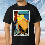 Vintage resor, Tennis, Sports, Monte Carlo Monaco T Shirt<br><div class="desc">Vintage illustrerar EU:s reseaffisch eller bagageetikett från Monte Carlo i Monaco med ett par som har tennisracketar och tittar på en tennisturnering nära stranden och det vackra blåa Medelhavet. Kärlek och romantik om tennisdomstolarna. Monte Carlo är mest berömd för sitt kasino,  Le Grand Casino.</div>