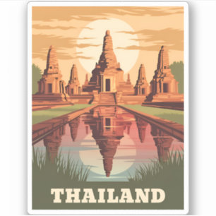 Vintage resor Thailand Buddhist Temple Sunset Klistermärken