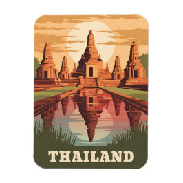 Vintage resor Thailand Buddhist Temple Sunset Magnet