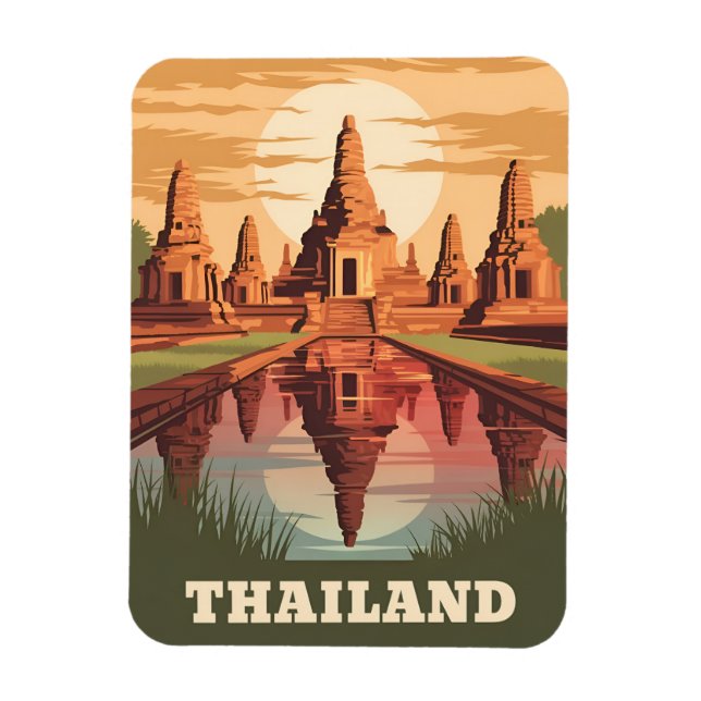 Vintage resor Thailand Buddhist Temple Sunset Magnet (Vertikal)