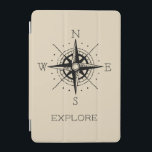 Vintage resor Thmet Explore Äventyr iPad Mini Skydd<br><div class="desc">Det här djärva ipad cover kommer att vara perfekten som tillägg till dina resetematiska tillbehör. Den här designen har en kompass för svart vintage med ord EXPLORE i ett svart enkelt teckensnitt.</div>