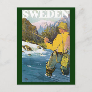 vintage resor till Sverige, fiske av fiskare Vykort