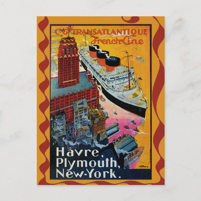 vintage resor - Transatlantic Fransk Line Vykort (Framsida)