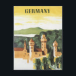 Vintage resor, tyska slott, Bayern Tyskland Vykort<br><div class="desc">Vintage illustrerar den Tysklanda reseaffischen eller bagageetiketten för ett slott på den tyska bayerska landsbygden med berg och grönt i landskapet.</div>