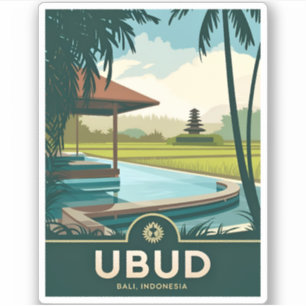 Vintage resor Ubud Bali Indonesia Retro Scenia Klistermärken