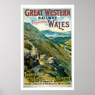 Vintage resor Underbara Westerna järnvägen Wales Poster