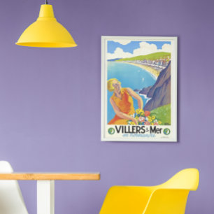 Vintage resor Villers sur Mer Normandie Beach Poster