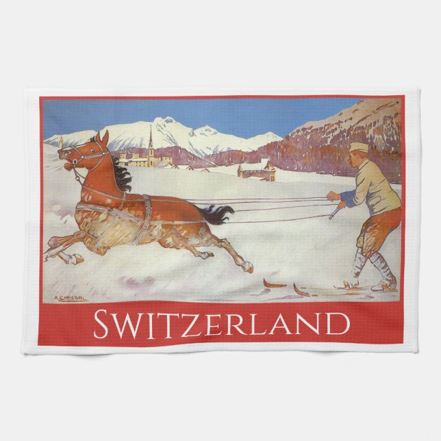 Vintage resor, Vinter i Engadin Schweiz Kökshandduk (Horisontell)