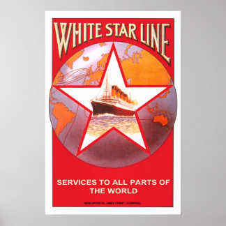 Vintage resor,Vit stjärna-linje Poster