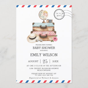 Vintage resor Voyage Äventyr Baby Shower Girl Inbjudningar