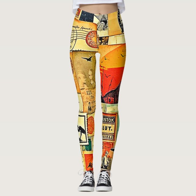 Vintage resor vykortskonst leggings (Framsida)