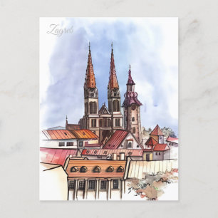 Vintage resor Zagreb Kroatien Cityscape retro Vykort
