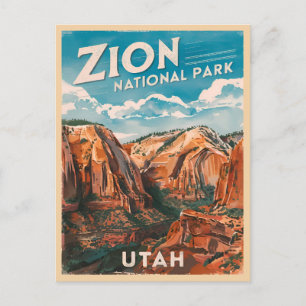 Vintage resor Zion nationalpark Utah Retro Vykort