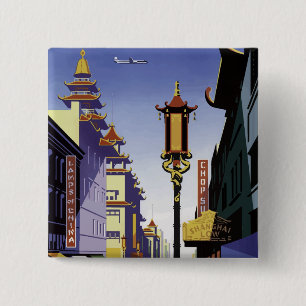 Vintage resoraffisch av San Francisco Chinatown Knapp
