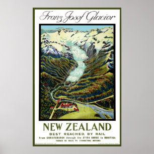 Vintage resoraffisch - nyazeeländsk glaciär poster