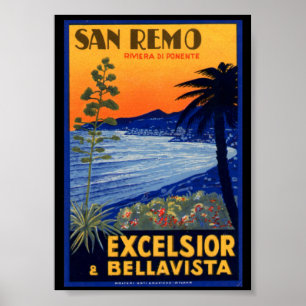 Vintage resoraffisch, San Remo Excelsioritalien Poster
