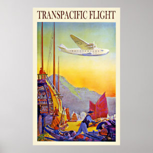 Vintage resorAsien fjärran östern med flygplan Poster