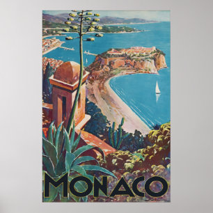 Vintage-resoreseaffisch Monaco Franska Rivieran Poster