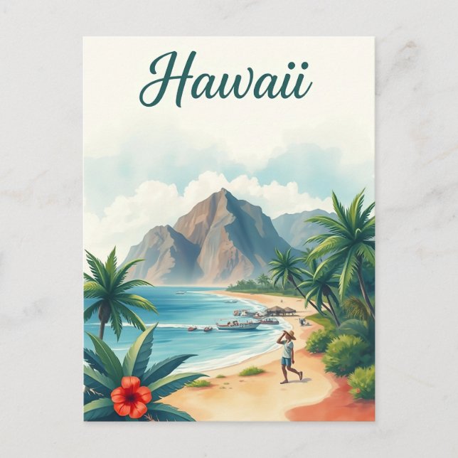 Vintage-resorillustration från Hawaii Vykort (Framsida)