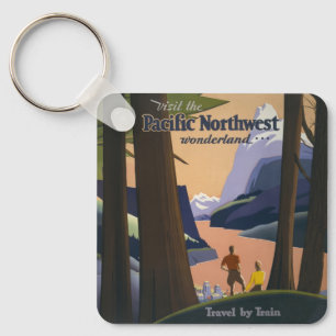 Vintage-resorposter för Pacific Northwest 1925 Tåg Nyckelring