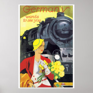 Vintage resorTyskland vid tågannonsen Poster