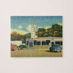 Vintage restaurang, 50-tals Drive In-restaurang oc Pussel