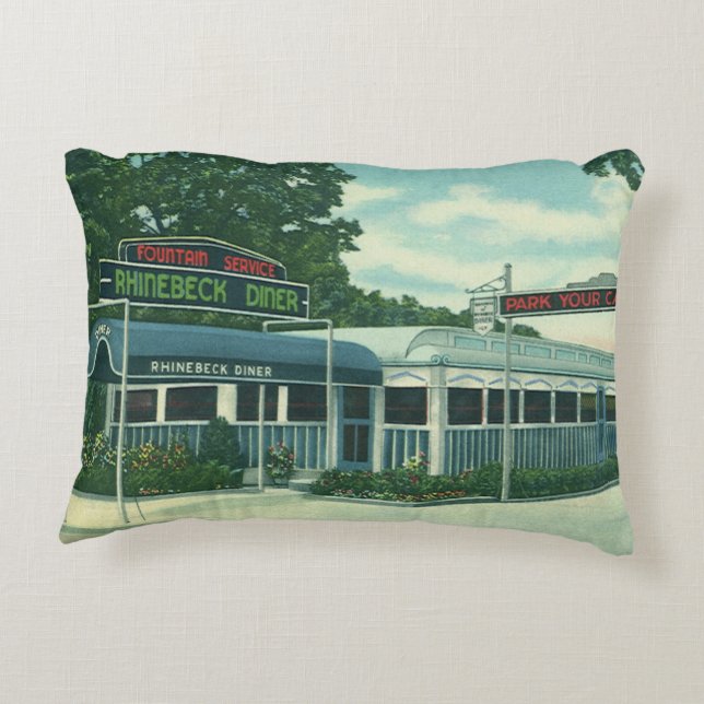 Vintage restaurang, Retro Rhinebeck vägrestaurang Prydnadskudde (Baksidan)