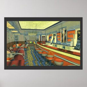 Vintage restaurang, retro vägrestaurang inredning poster