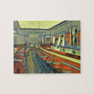 Vintage restaurang, retro vägrestaurang inredning pussel