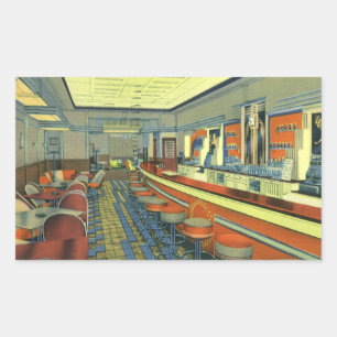Vintage restaurang, retro vägrestaurang inredning rektangulärt klistermärke
