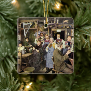 Vintage Restaurant Pub som firar Party Julgransprydnad Keramik
